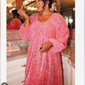 Ivy City Co Jewel Dress In Pink Sequins